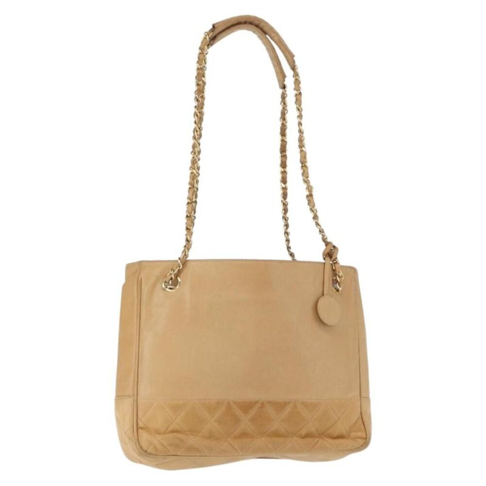 Chanel Vintage Shopping Tote Lambskin Beige Leather Tote Bag Bag